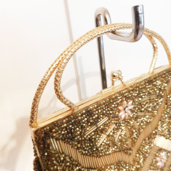 Gold Beaded Vintage 60's Hand Held bag - Picture 5 of 7